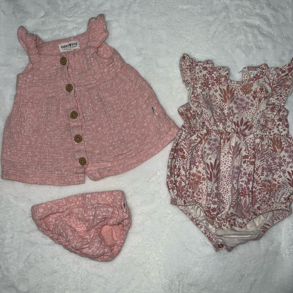 Pink Baby Outfit Set and Floral Romper bundle